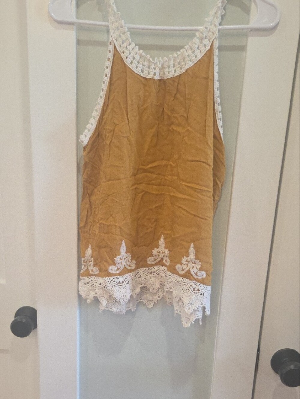 Dex Mustard Tank Top with White Crochet & Embroidery - Picture 3 of 6